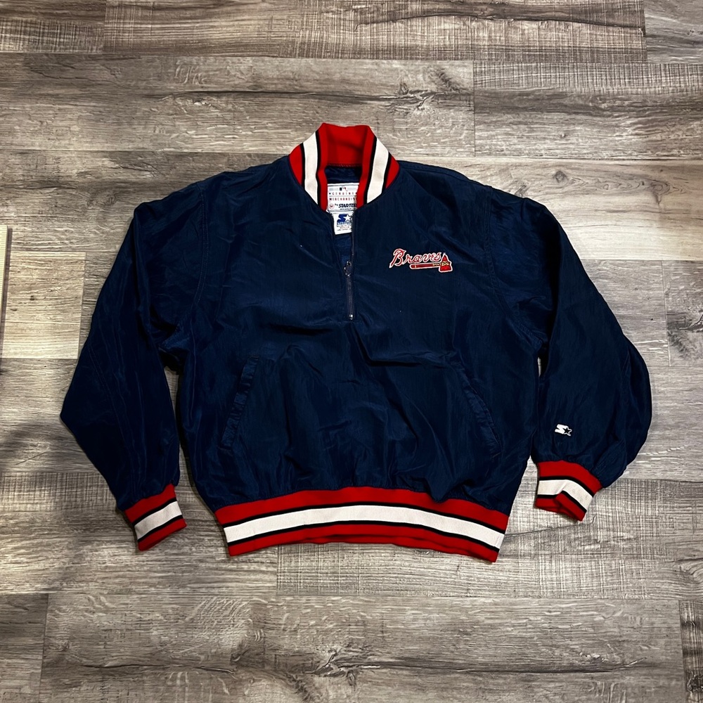 Vintage MLB Braves STARTER Navy and Red pullover Jacket